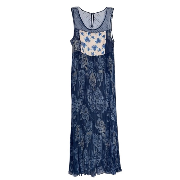 Sundance Blue Floral Maxi Dress Mesh Yoke Boho‎ Romantic - Picture 3 of 8